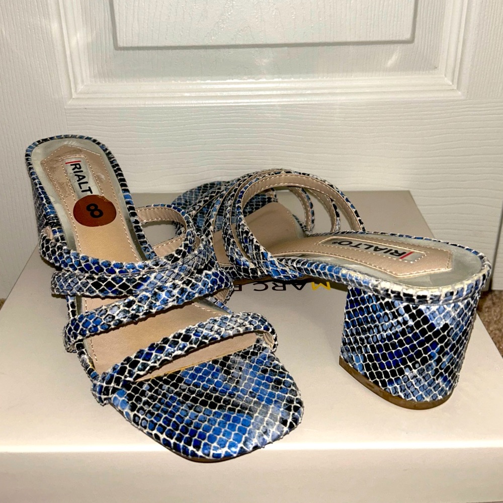 Rialto Women’s Blue Snake Print Square Toe Block Heel